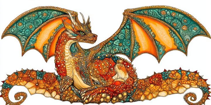 A beautiful and colorful dragon artfully rendered in detailed illustrations