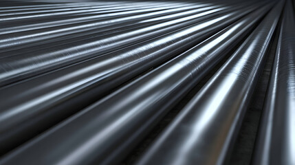 Sleek, metallic pipes converging in perspective. Industrial, modern, abstract background. Perfect for technology, manufacturing, or energy themes.