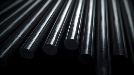 Sleek black metal rods arranged in a visually appealing pattern, creating an abstract industrial aesthetic.