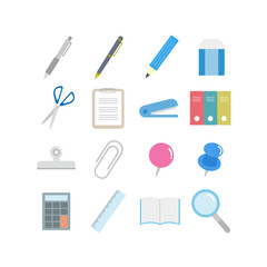 文房具イラストセット：オフィス用品のベクター素材 - Stationery Illustration Set: Office Supplies Vector Material