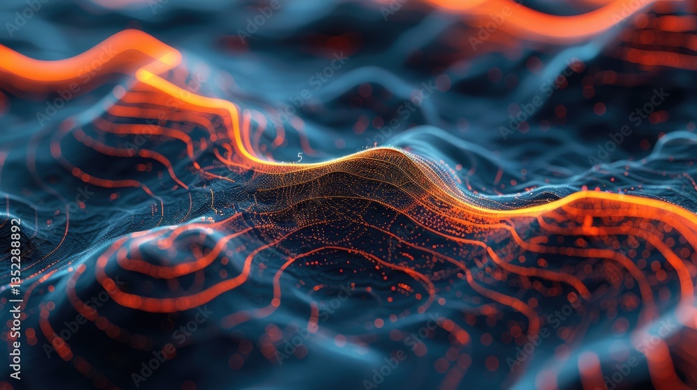 Poster this image showcases an abstract data visualization in a telecommunication style, featuring vibrant 