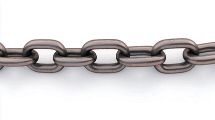 Obraz premium The image shows a close-up view of a section of a metal chain against a white background. The chain consists of numerous interconnected oval-shaped links. The metal appears to have a slightly
