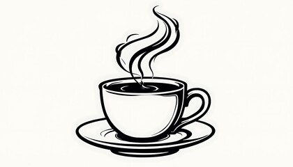 Obraz premium Steaming Coffee Cup Illustration on Saucer with White Background