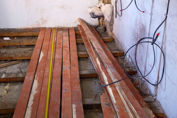Work is underway in the house to replace the old wooden floors