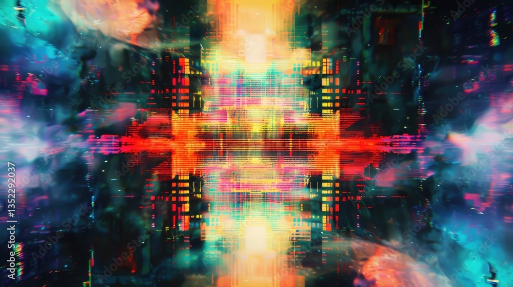 Poster this vibrant abstract digital animation features a dynamic interplay of colors and patterns, creatin