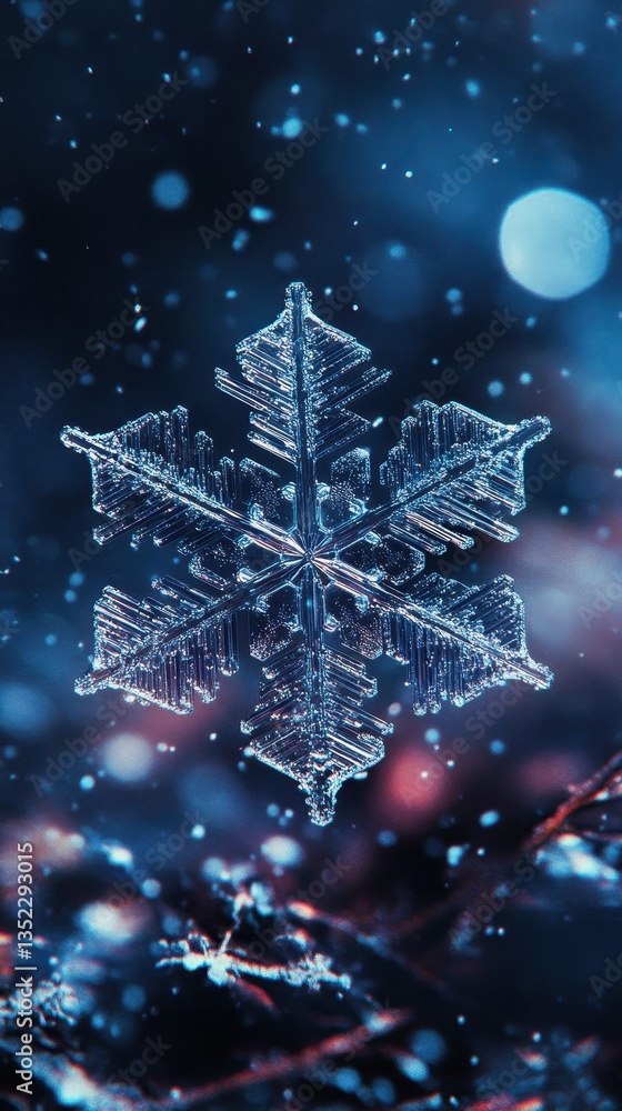 Poster intricate snowflake captured with stunning detail against a dark background