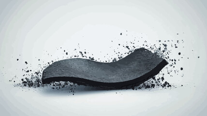 The image showcases a dark grey, abstract, three-dimensional form with a slightly curved, wave-like appearance.  The form is centrally positioned against a light grey background. Small, dark grey