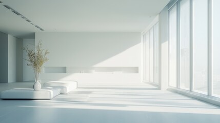 Fototapeta premium a white room with a vase 