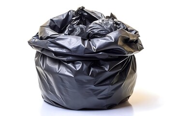 An overstuffed black garbage bag filled with more black trash bags