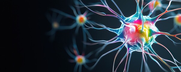 Neuroscience breakthroughs stunning neuron visualization digital art scientific environment colorful concept