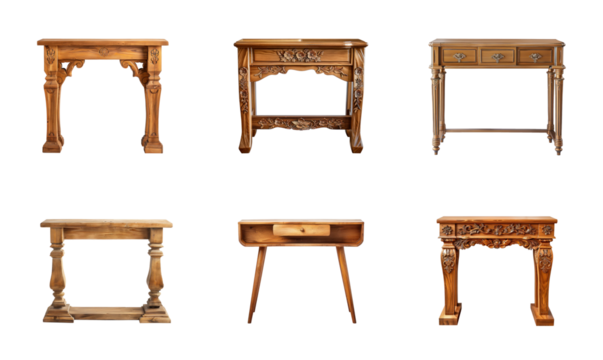 Collection of console Table front view full length isolate on transparency background
