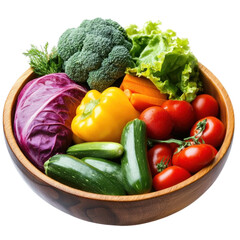 fresh vegetables in a wooden bowl on a white background