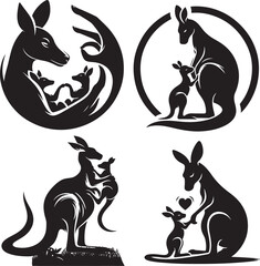 Kangaroo Loves her Baby Silhouette Vector Illustration Art-3
