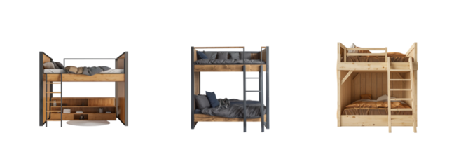 Collection of Loft Bed front view full length isolate on transparency background