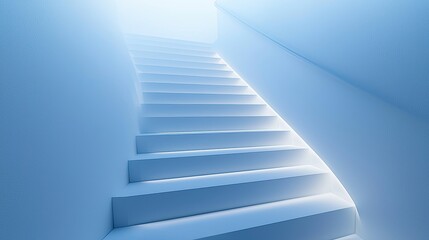 Obraz premium Modern minimalist blue staircase ascending towards light.