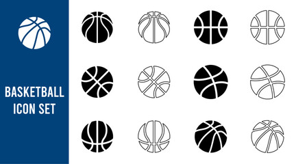 Basketball icon set in flat and line style