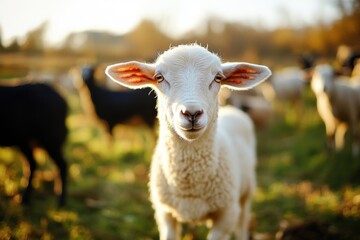 Fototapeta premium Farm animals in tilt-shift style with soft lighting and copy space