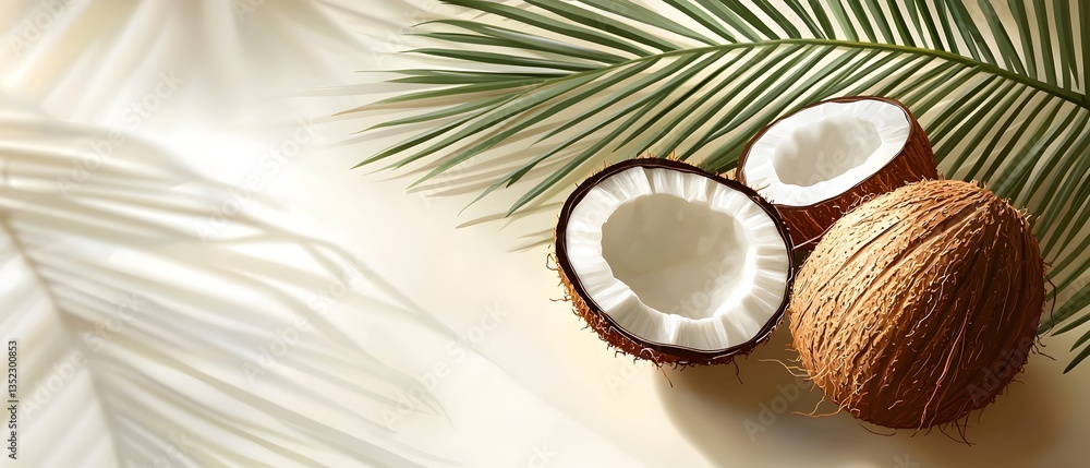 Poster two coconuts are floating in the ocean