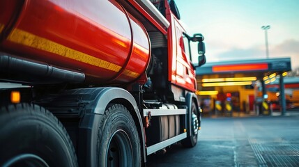 A semi-truck at a fueling station, showing commercial fuel consumption