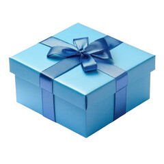 Fototapeta premium Blue gift box with ribbon isolated on a white backround. cutout and no shadow 