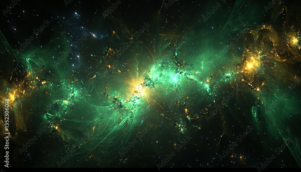 Poster a cosmic visualization showing radiant colors and expansive celestial elements