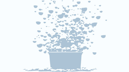 A digitally created image depicts a white bucket or container on a white surface. Numerous white spherical bubbles, varying in size, appear to be overflowing from the container and are dispersed in