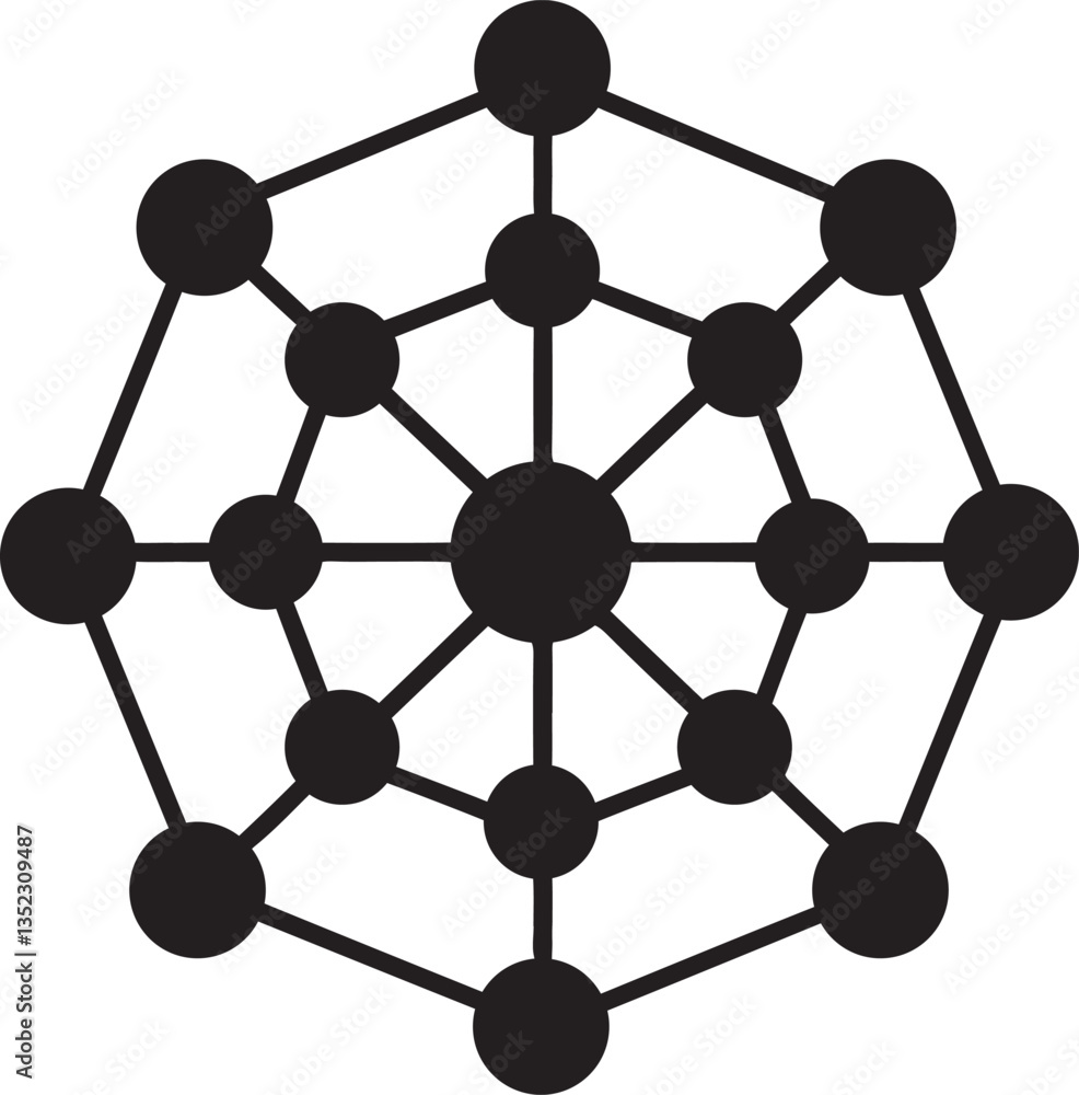 Poster abstract complex network graphic showcasing interconnected nodes.
