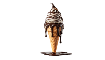Delicious Chocolate Drizzled Soft Serve Ice Cream Cone