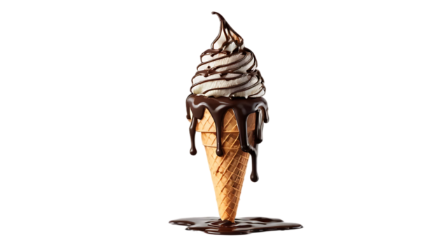 Delicious Chocolate Drizzled Soft Serve Ice Cream Cone