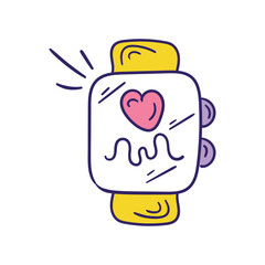 Fitness Watch color doodle icon with white background vector stock illustration