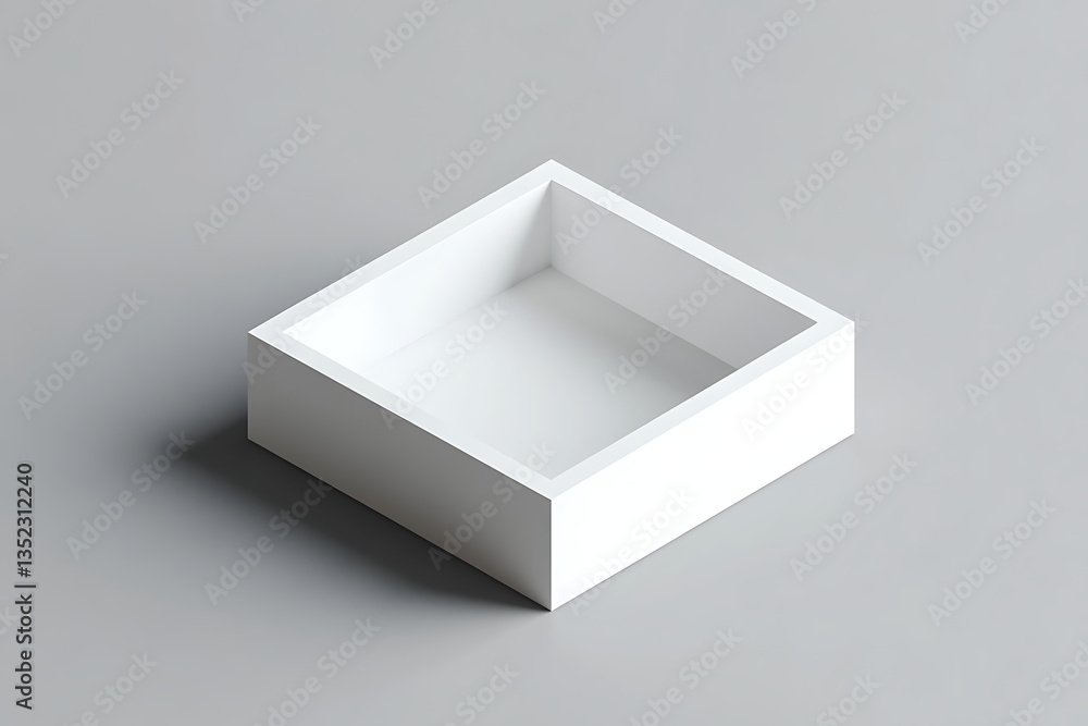 Poster white cube open container against gray background, simple shapes and soft lighting for a modern feel