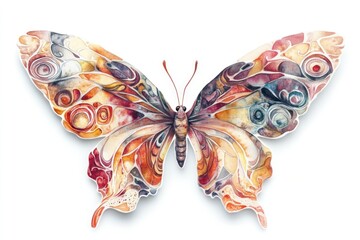 Abstract watercolor butterfly design, white background, nature art, print.