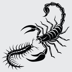A scorpion stinging a centipede image silhouette design vector art and illustration