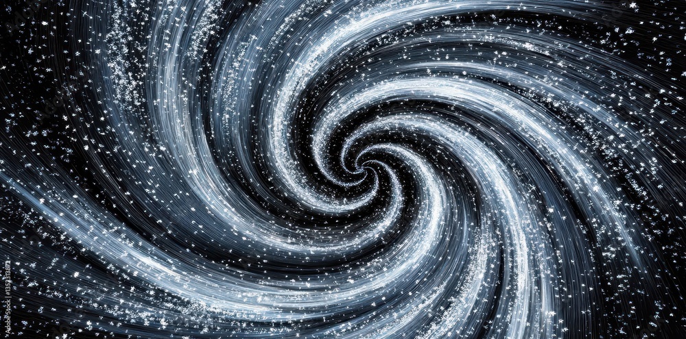 Poster a swirling vortex of light with sparkling particles in the darkness