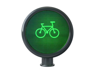 3D Bicycle Crossing Signal with Green Bike Icon isolated, PNG