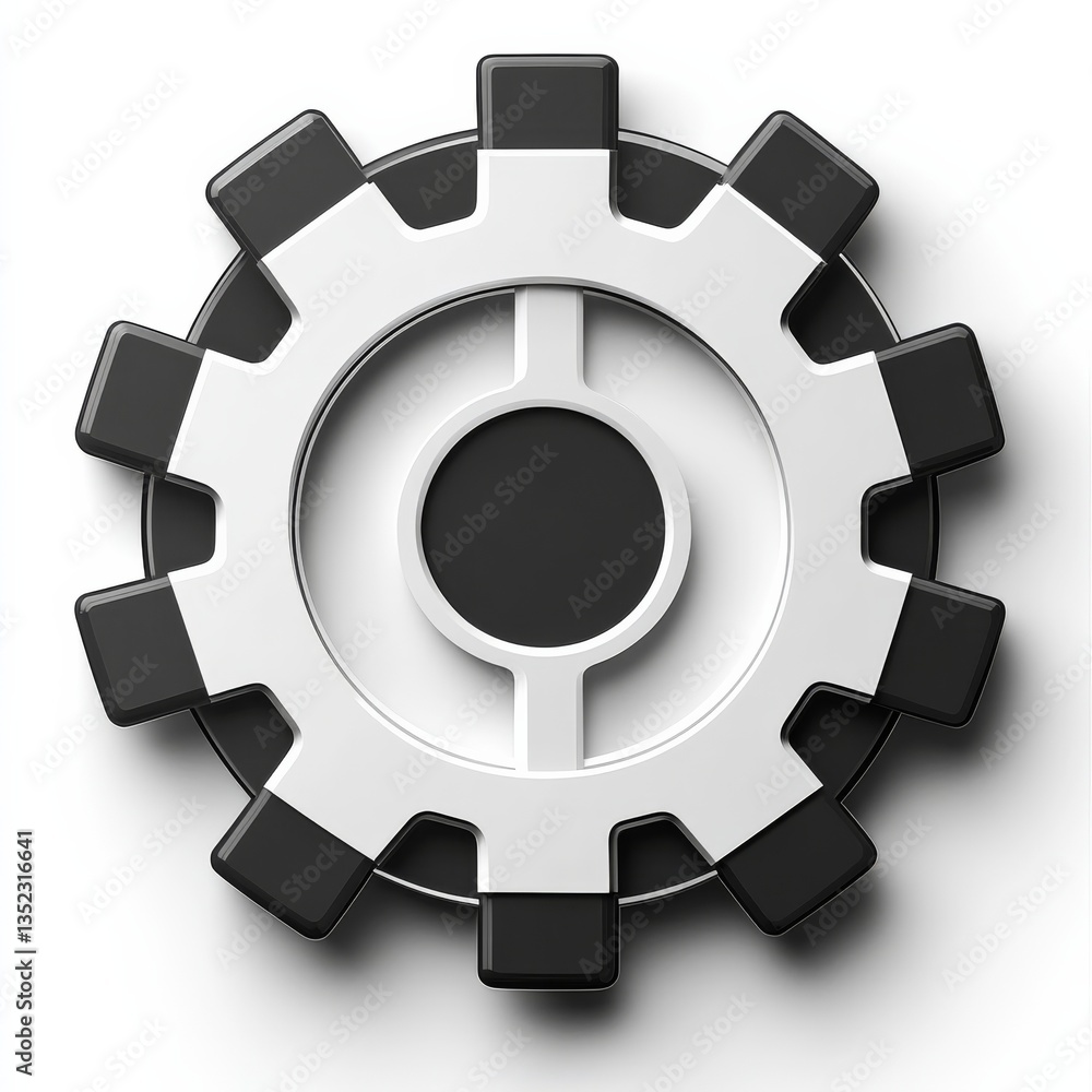 Aufkleber abstract minimalist gear: black and white design for engineering and technology concepts.