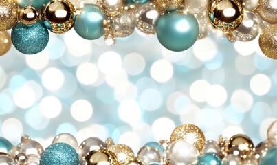 Sparkling Decoration with Colorful Ornaments on a Soft Blue Background for Holiday Celebration, Party Events, and Festive Occasions