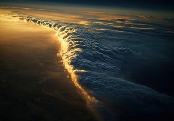 A beautiful sky with clouds  shot from above the cloud line  at sunrise