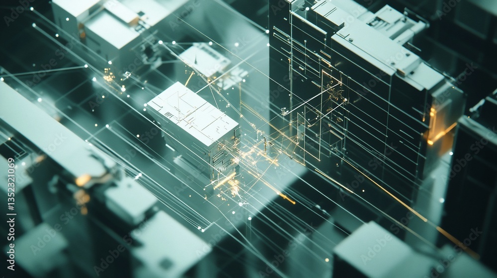 Poster abstract metropolis: a digital cityscape of interconnected structures
