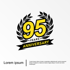 95th years anniversary celebration emblem. anniversary logo isolated with laurel wreath and ribbon. vector illustration template design for web, flyers, poster, invitation card or greeting card	
