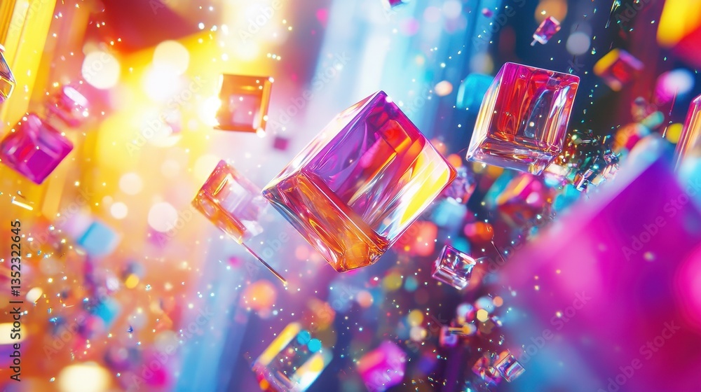 Poster abstract image of translucent cubes floating with color