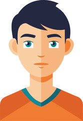 Flat Vector Avatar of Teen Boy with Blue Eyes, Illustration of a teen boy with blue eyes and dark hair in flat design style, perfect for digital profiles or user icons.
