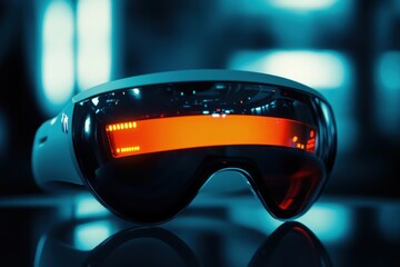 Advanced tech wearable device with high contrast lighting and negative space on left