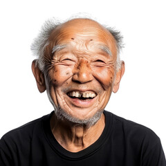 Obraz premium Joyful elderly man with bright smile expressing happiness and warmth in studio setting