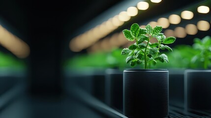 Abstract concept of vertical farming progress, glowing towers filled with plants, advanced technology optimizing growth