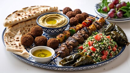 Traditional Middle Eastern Mezze with Falafel, Olives, and Fresh Salad

