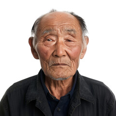 Obraz premium Elderly man with deep wrinkles and solemn expression isolated on white background