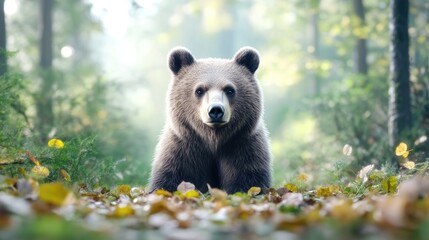Obraz premium Majestic brown bear in autumnal forest