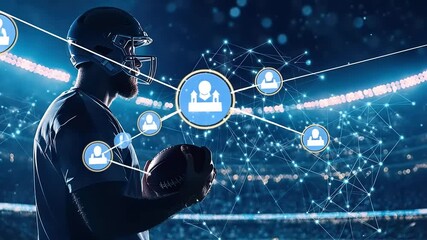 American Football Player and Network: Futuristic Sports Tech - Powered by Adobe