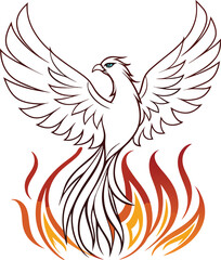 Modern Minimalist Phoenix Rising Elegant Symmetrical Firebird with Flowing Flames